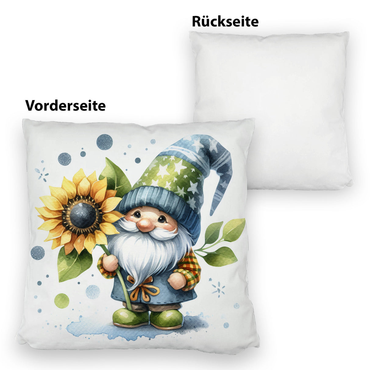 Gartenzwerg mit Sonnenblume Kissen