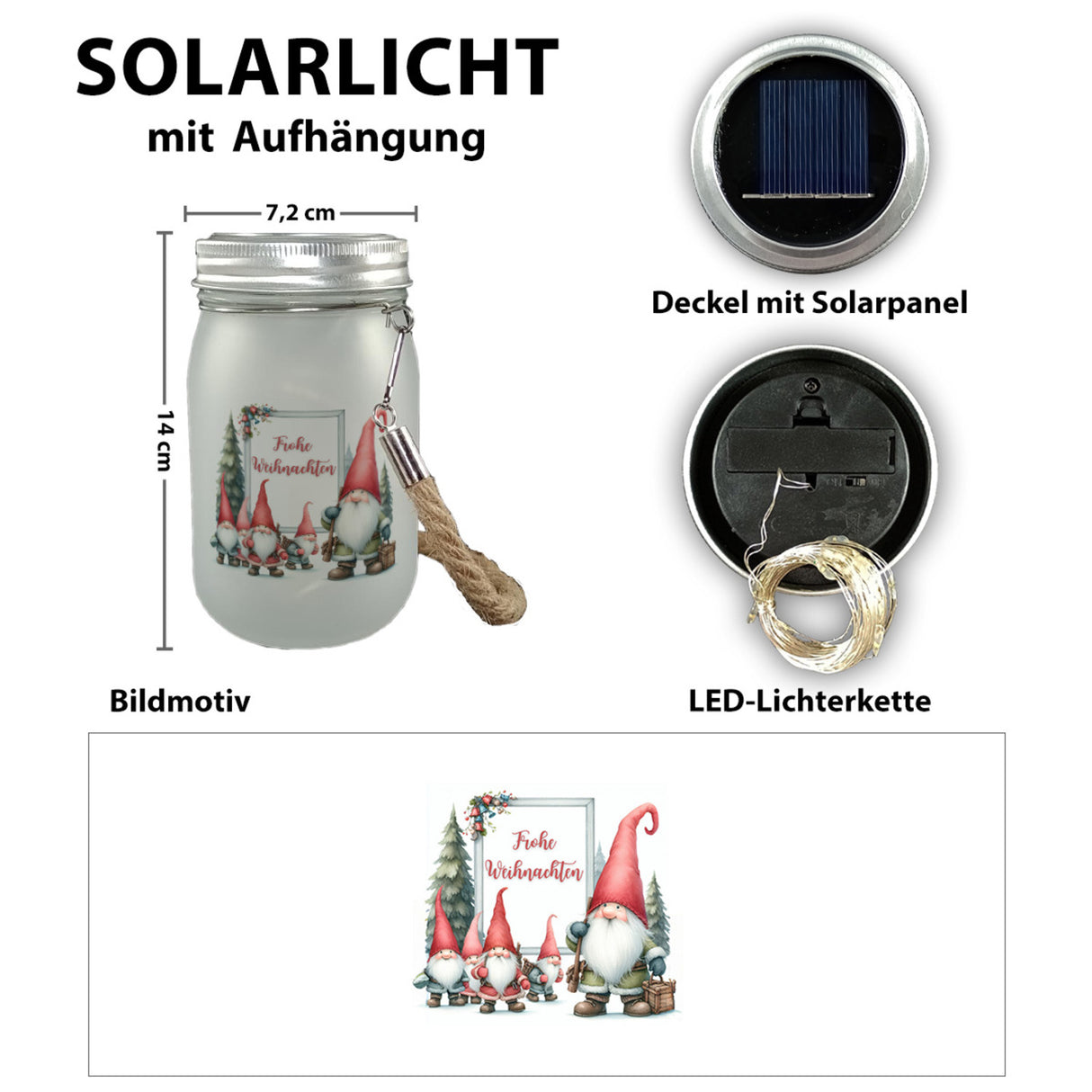 Weihnachts Kobolde Solarlicht mit Spruch Frohe Weihnachten