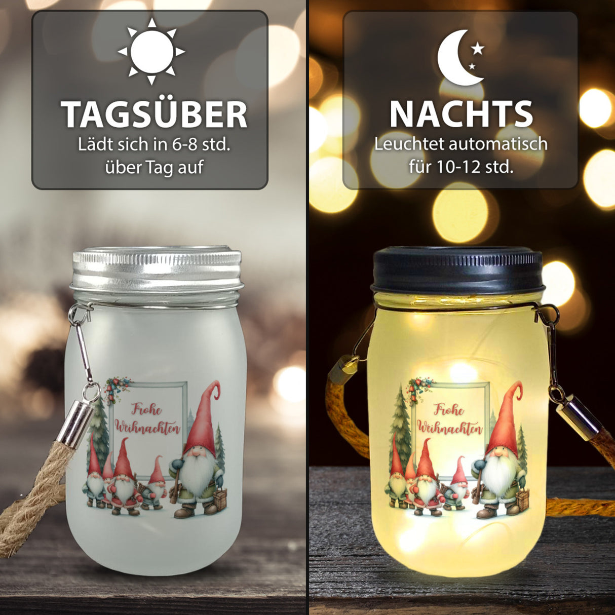 Weihnachts Kobolde Solarlicht mit Spruch Frohe Weihnachten