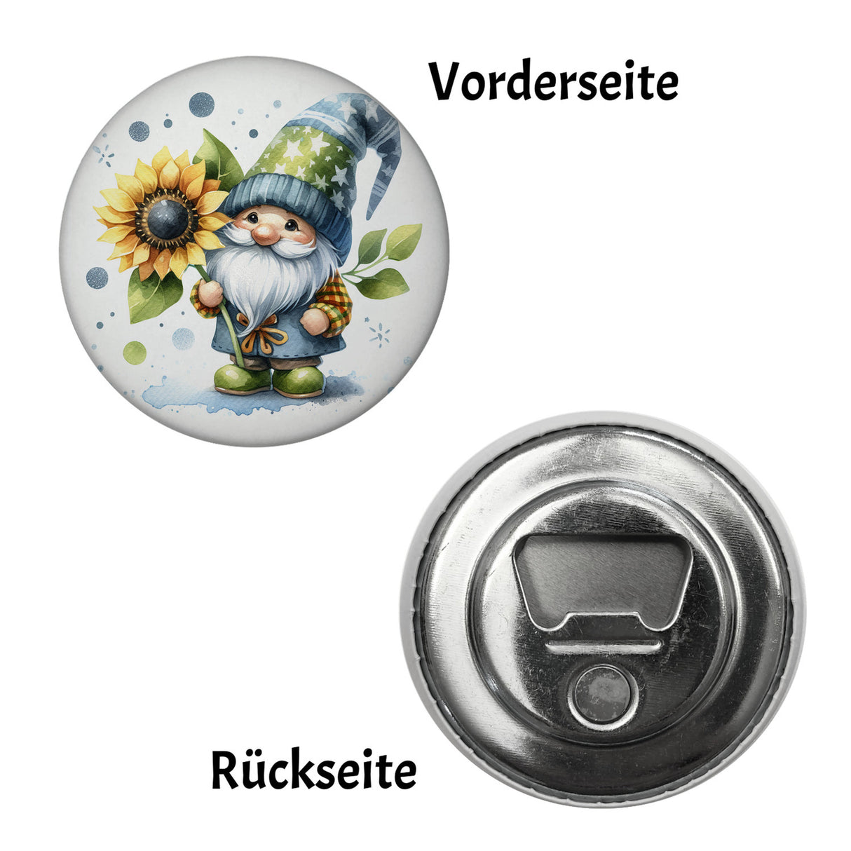 Gartenzwerg mit Sonnenblume Magnet rund