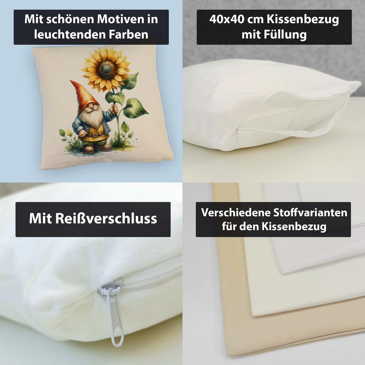 Gartenzwerg mit leuchtender Sonnenblume Kissen