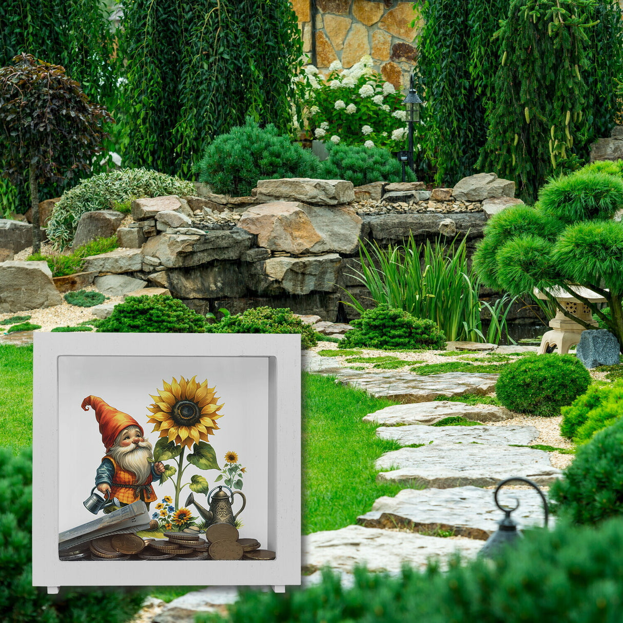 Gartenzwerg mit Gießkanne Spardose