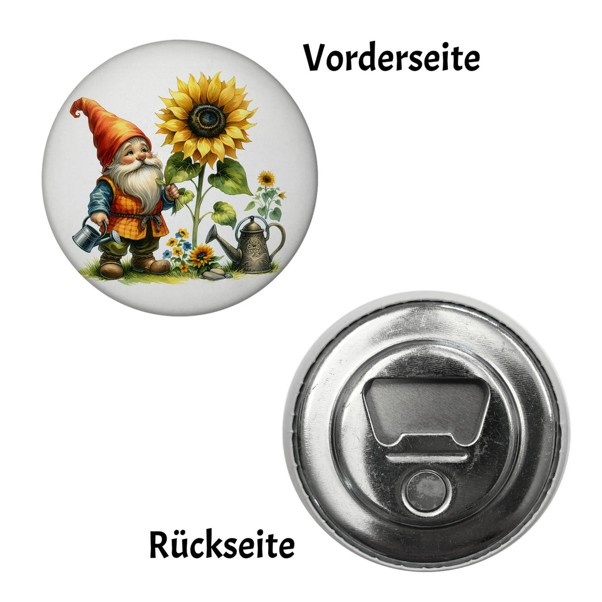 Gartenzwerg mit Gießkanne Magnet rund