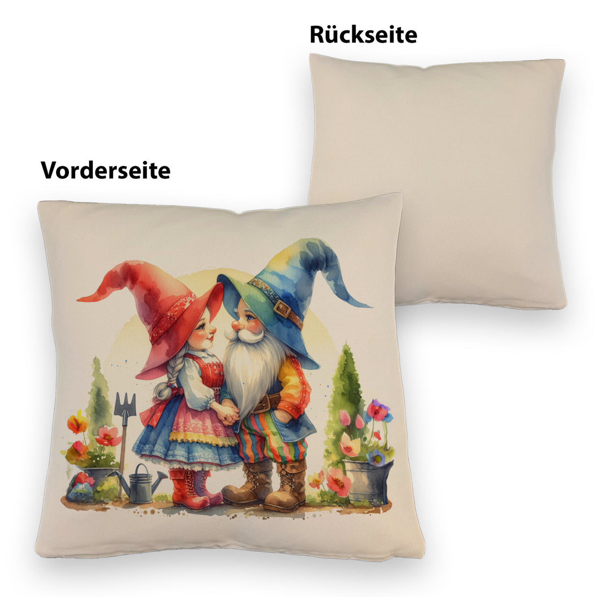 Verliebte Gartenzwerge im Garten Kissen