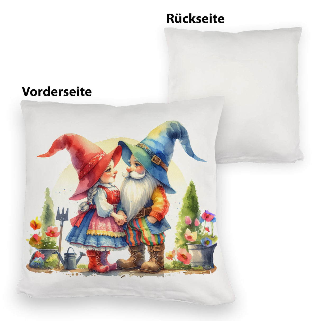 Verliebte Gartenzwerge im Garten Kissen