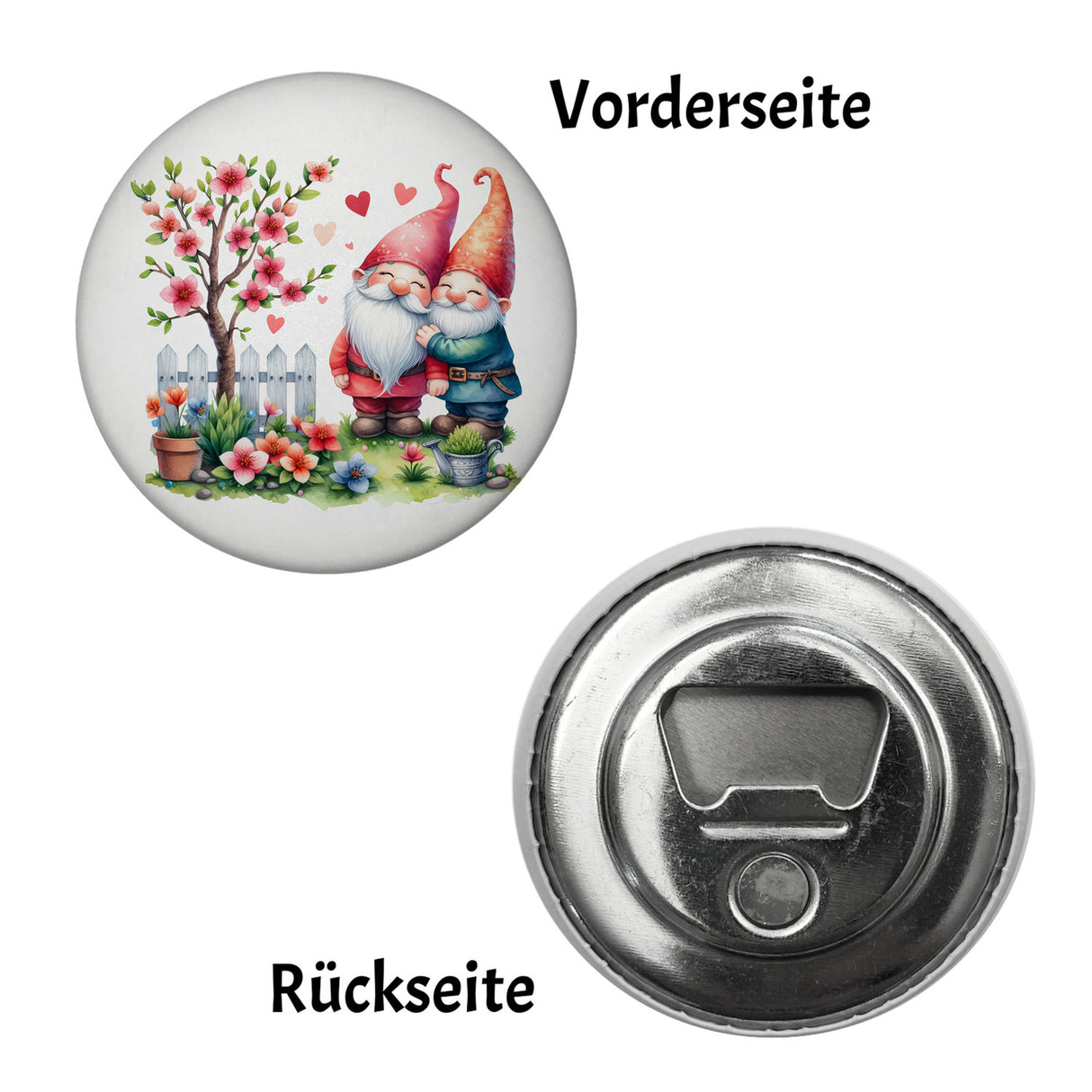 Verliebte Gartenzwerge mit Baum Magnet rund