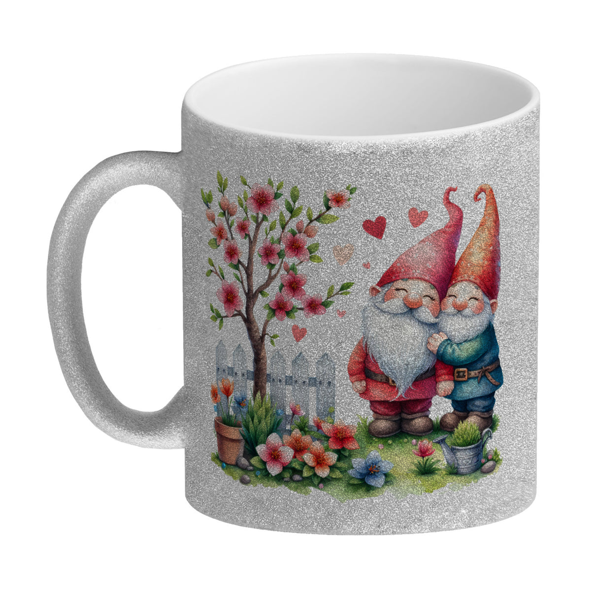 Verliebte Gartenzwerge mit Baum Kaffeebecher