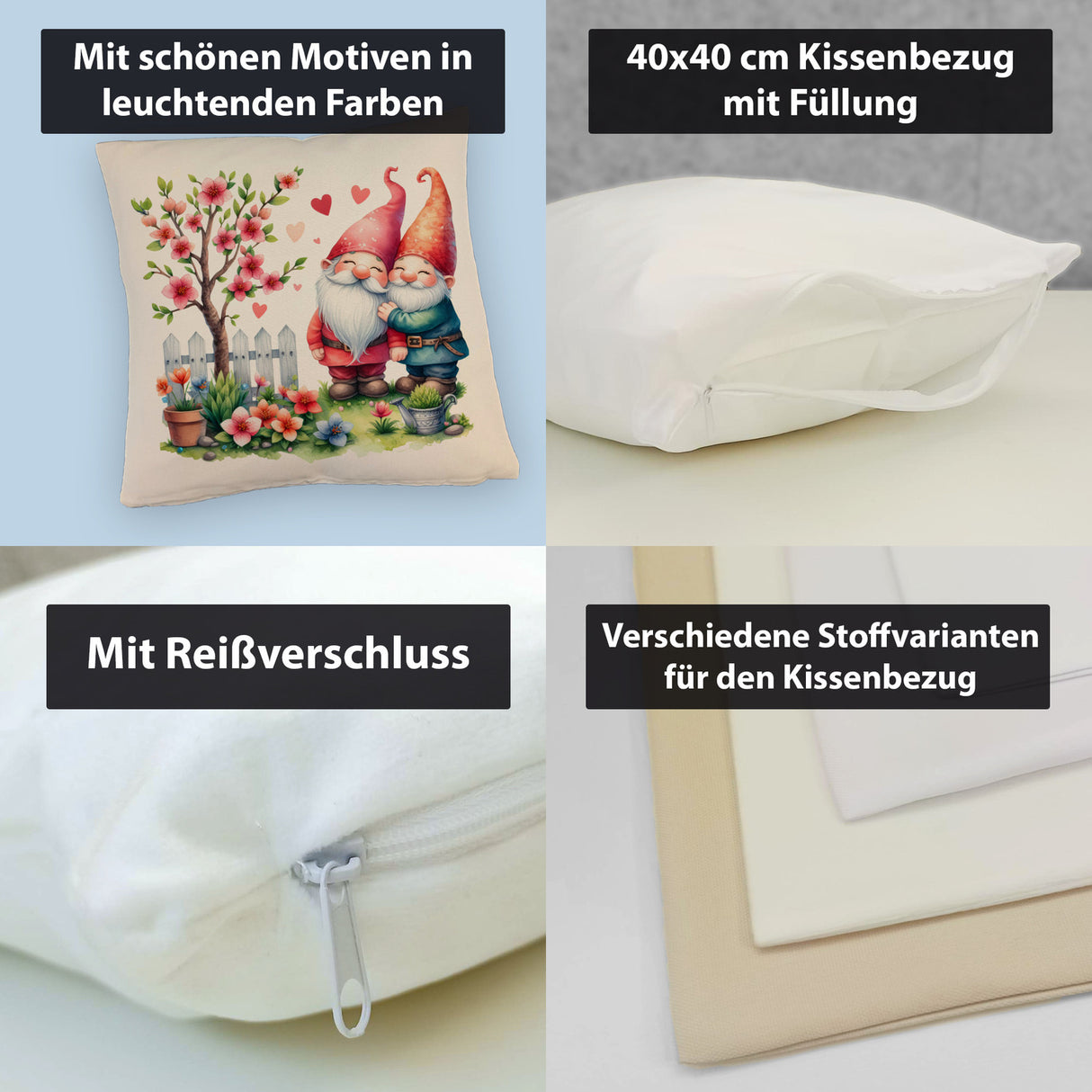 Verliebte Gartenzwerge mit Baum Kissen