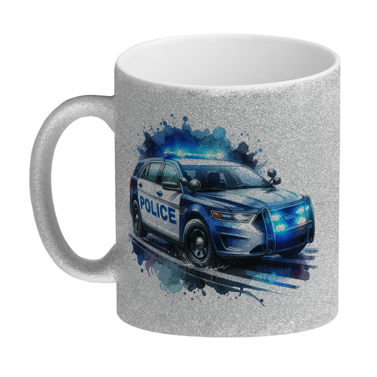 Polizeiauto im Einsatz Kaffeebecher