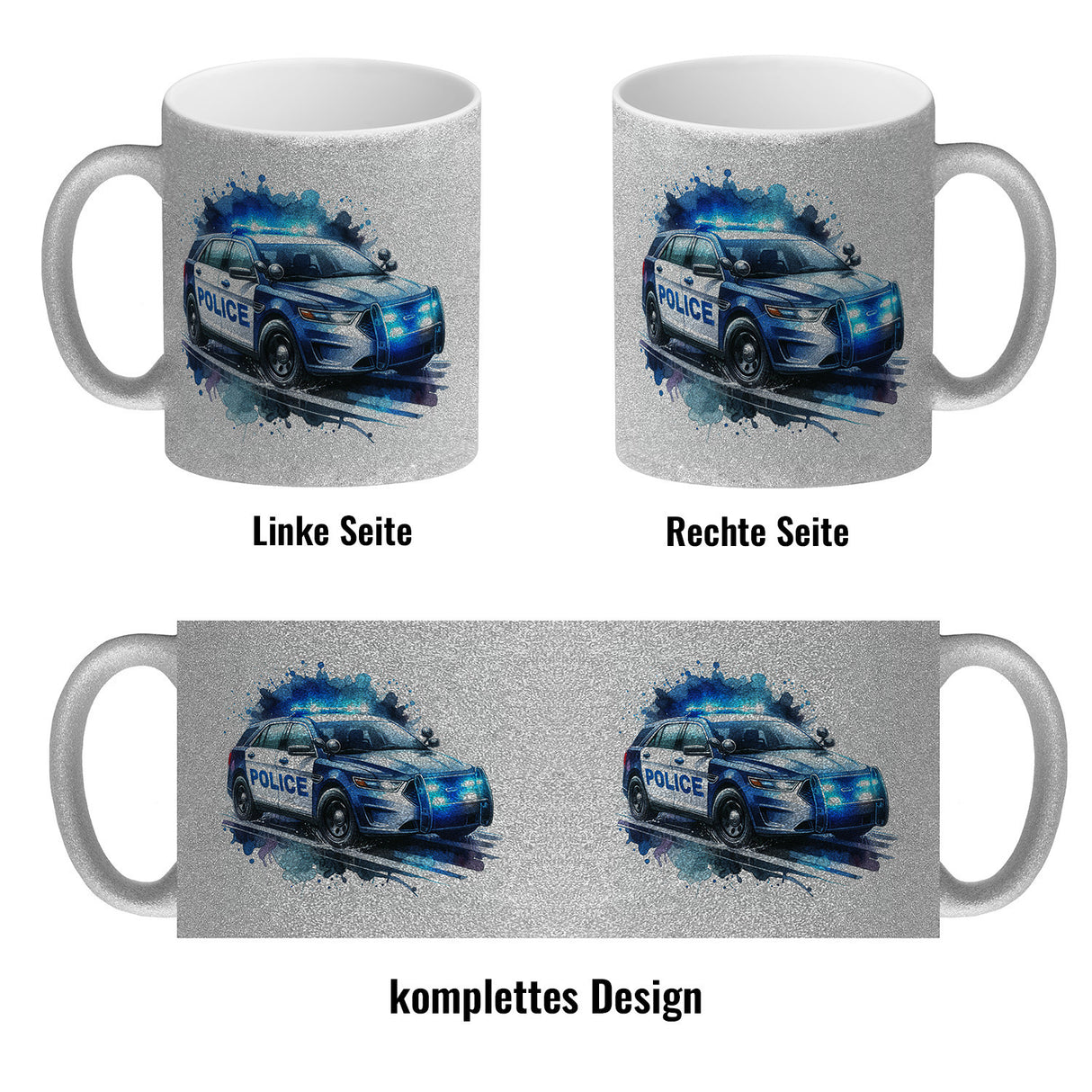 Polizeiauto im Einsatz Kaffeebecher