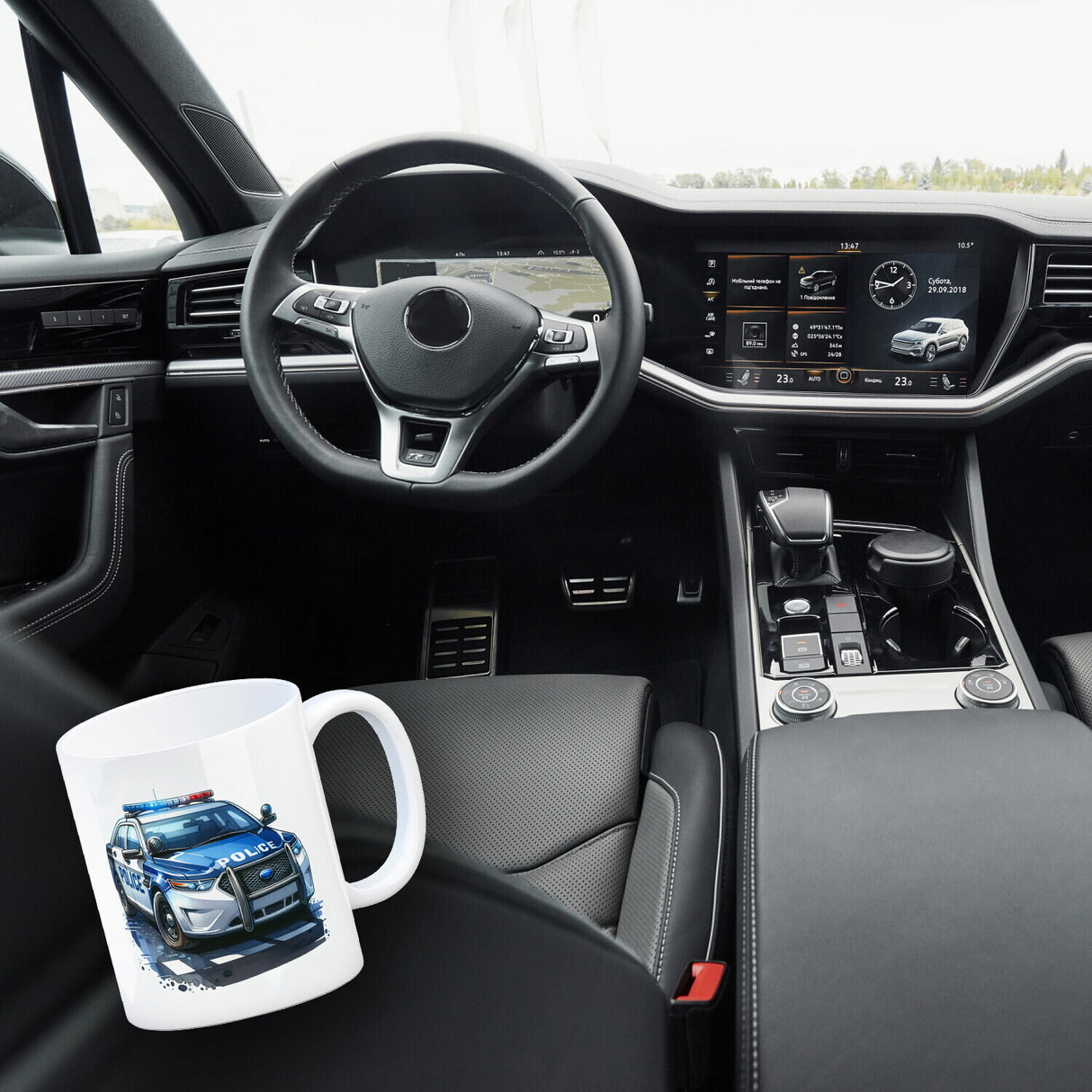 Polizeiauto mit Blaulicht Kaffeebecher