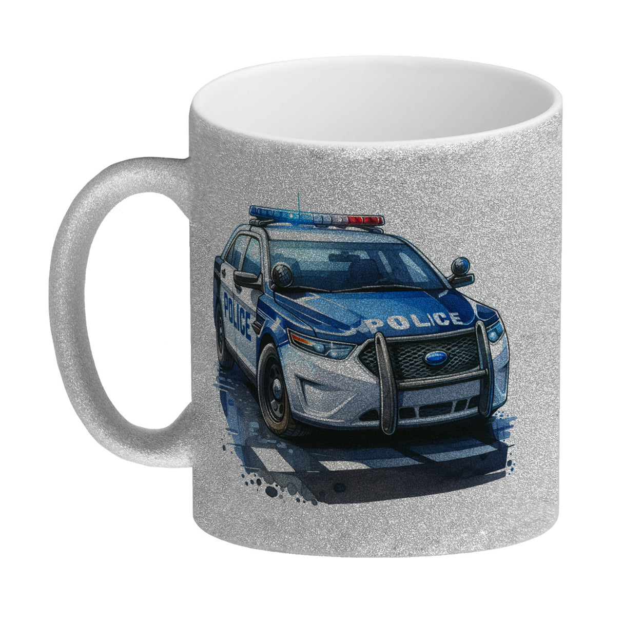 Polizeiauto mit Blaulicht Kaffeebecher