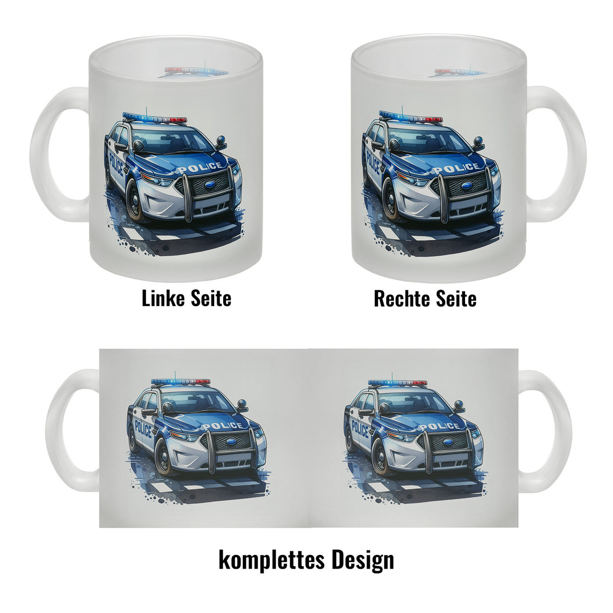 Polizeiauto mit Blaulicht Kaffeebecher