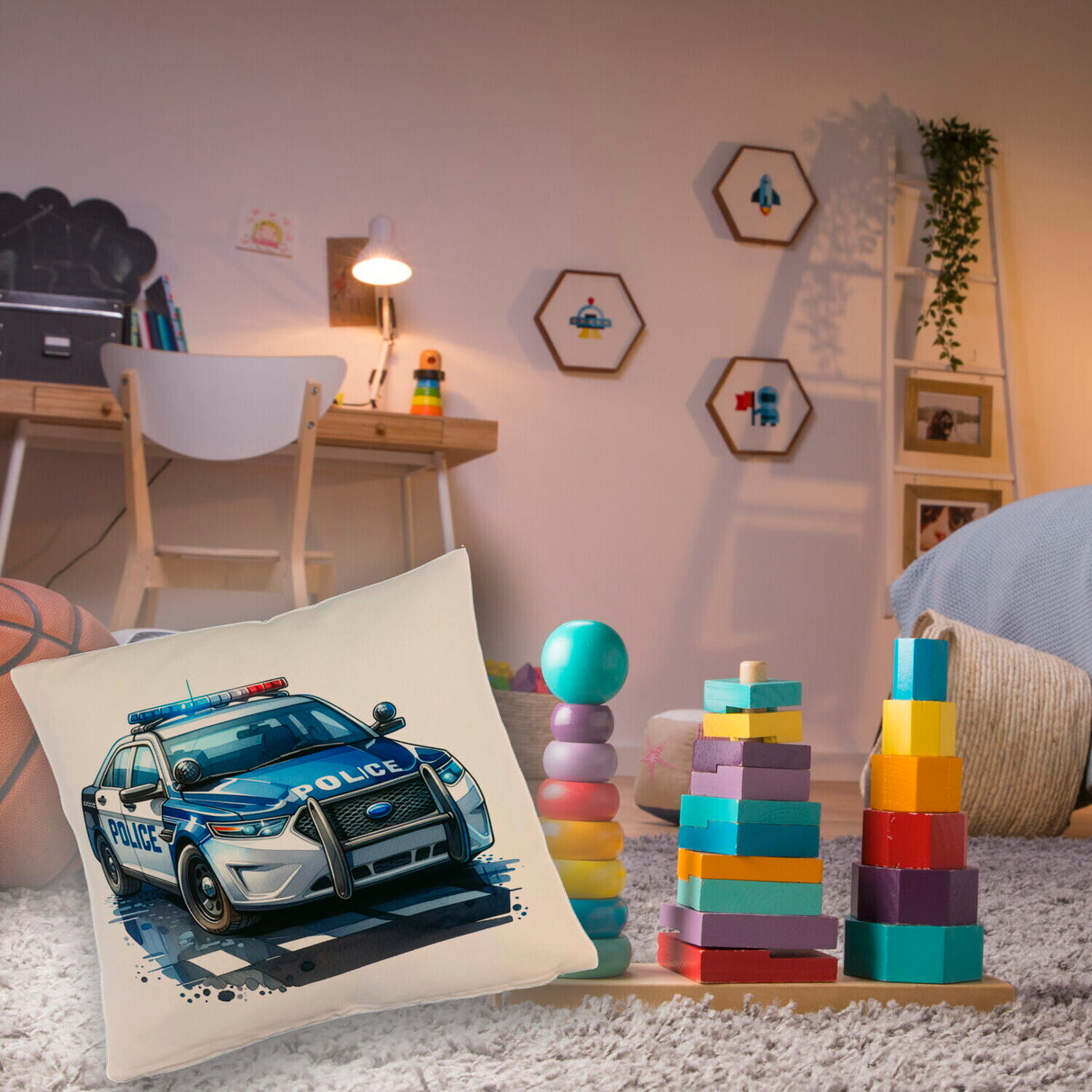 Polizeiauto mit Blaulicht Kissen
