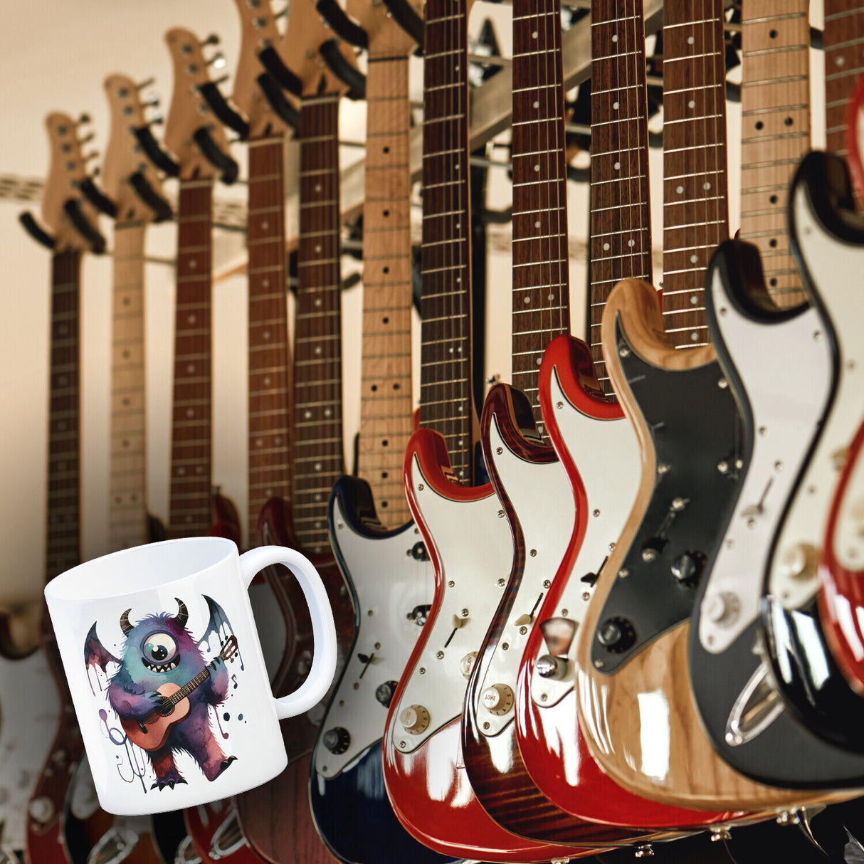 Niedliches Monster mit Gitarre Kaffeebecher