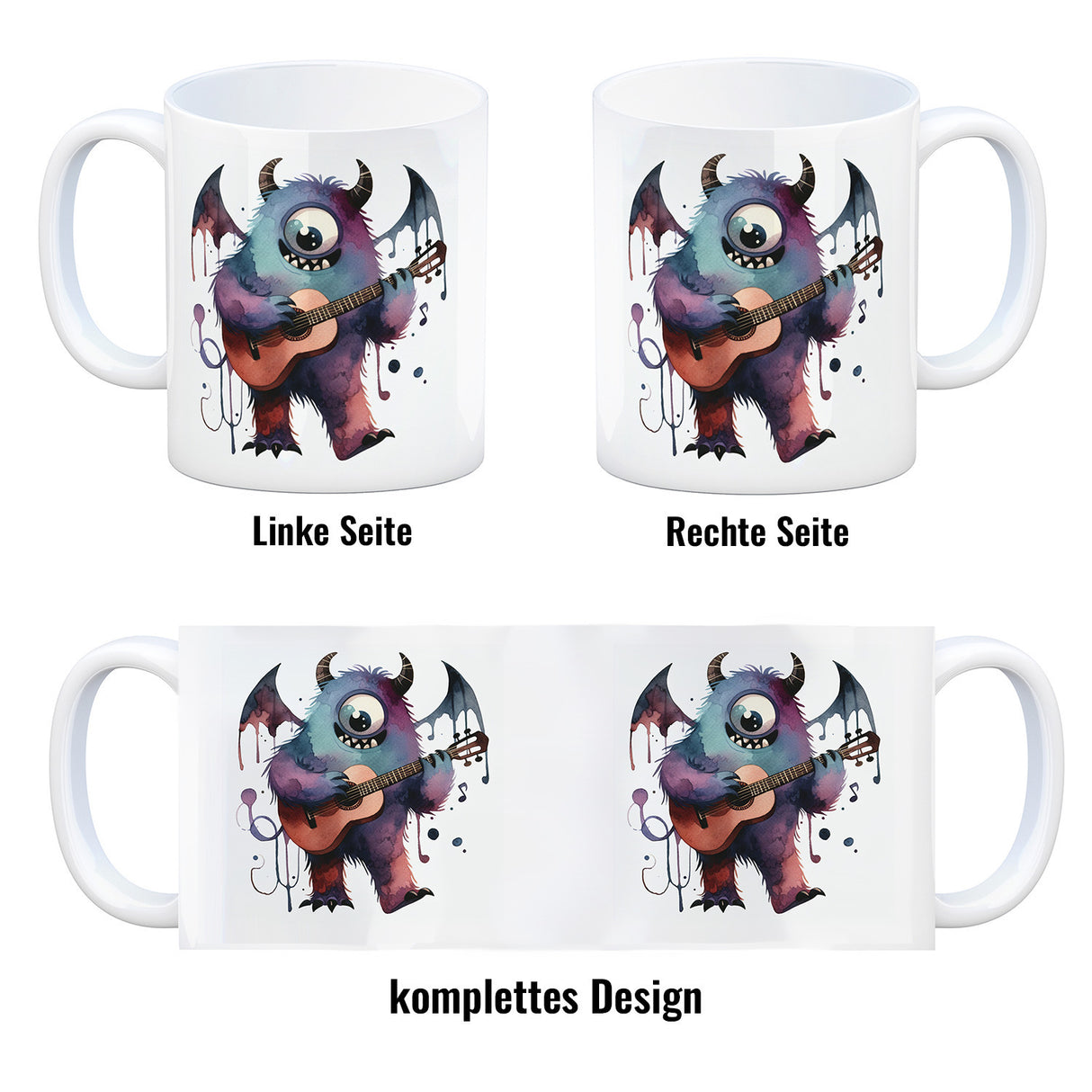 Niedliches Monster mit Gitarre Kaffeebecher
