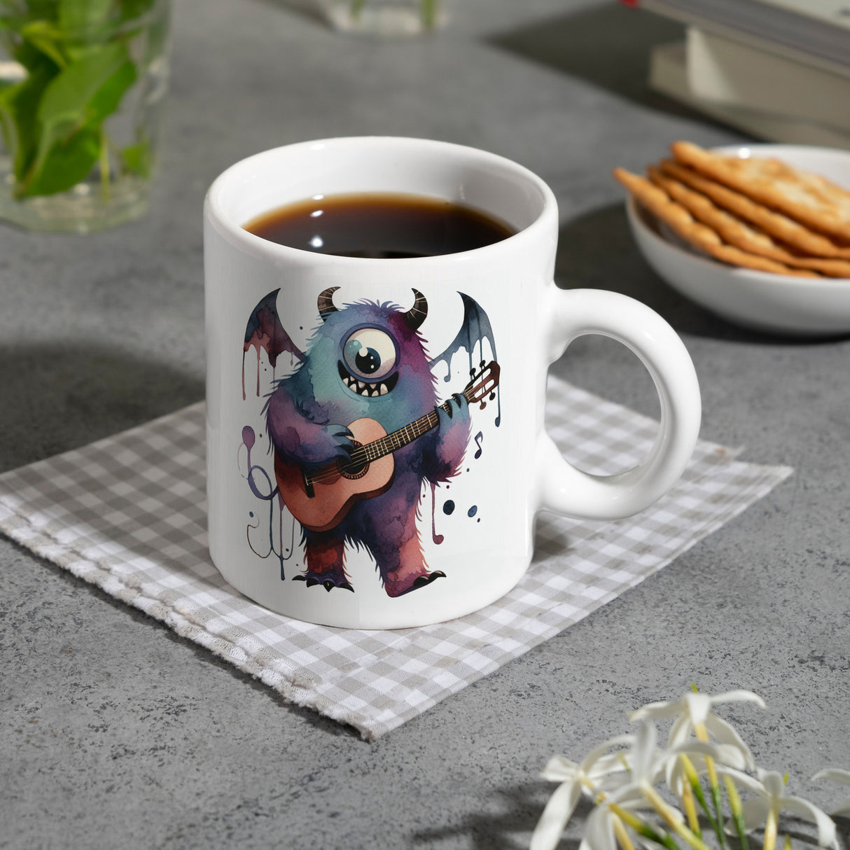 Niedliches Monster mit Gitarre Kaffeebecher