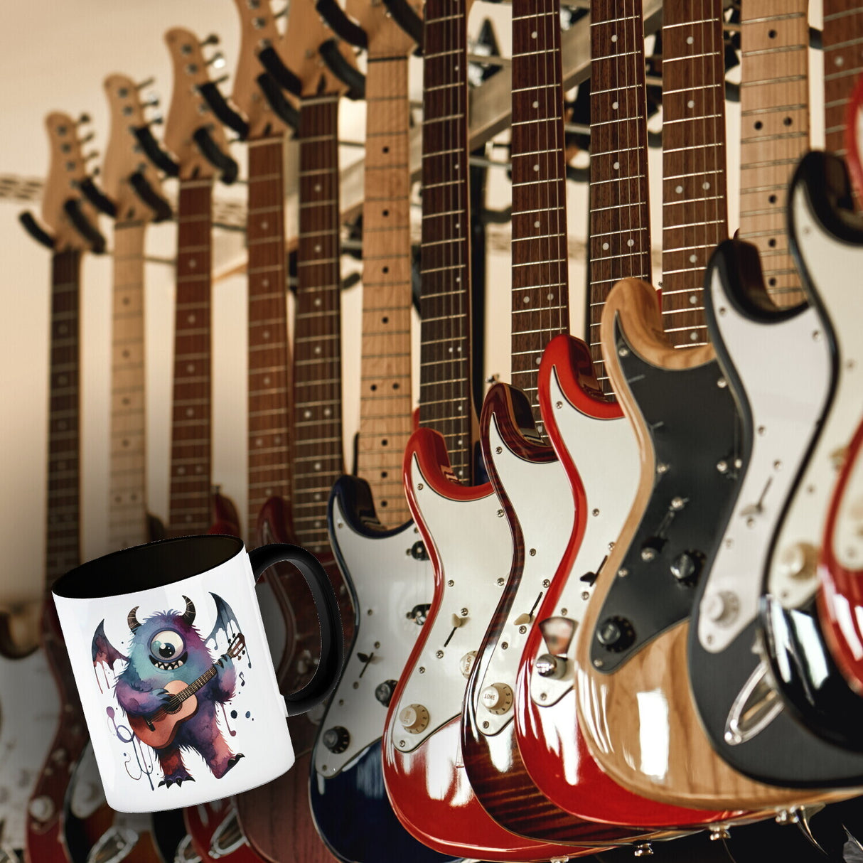 Niedliches Monster mit Gitarre Kaffeebecher