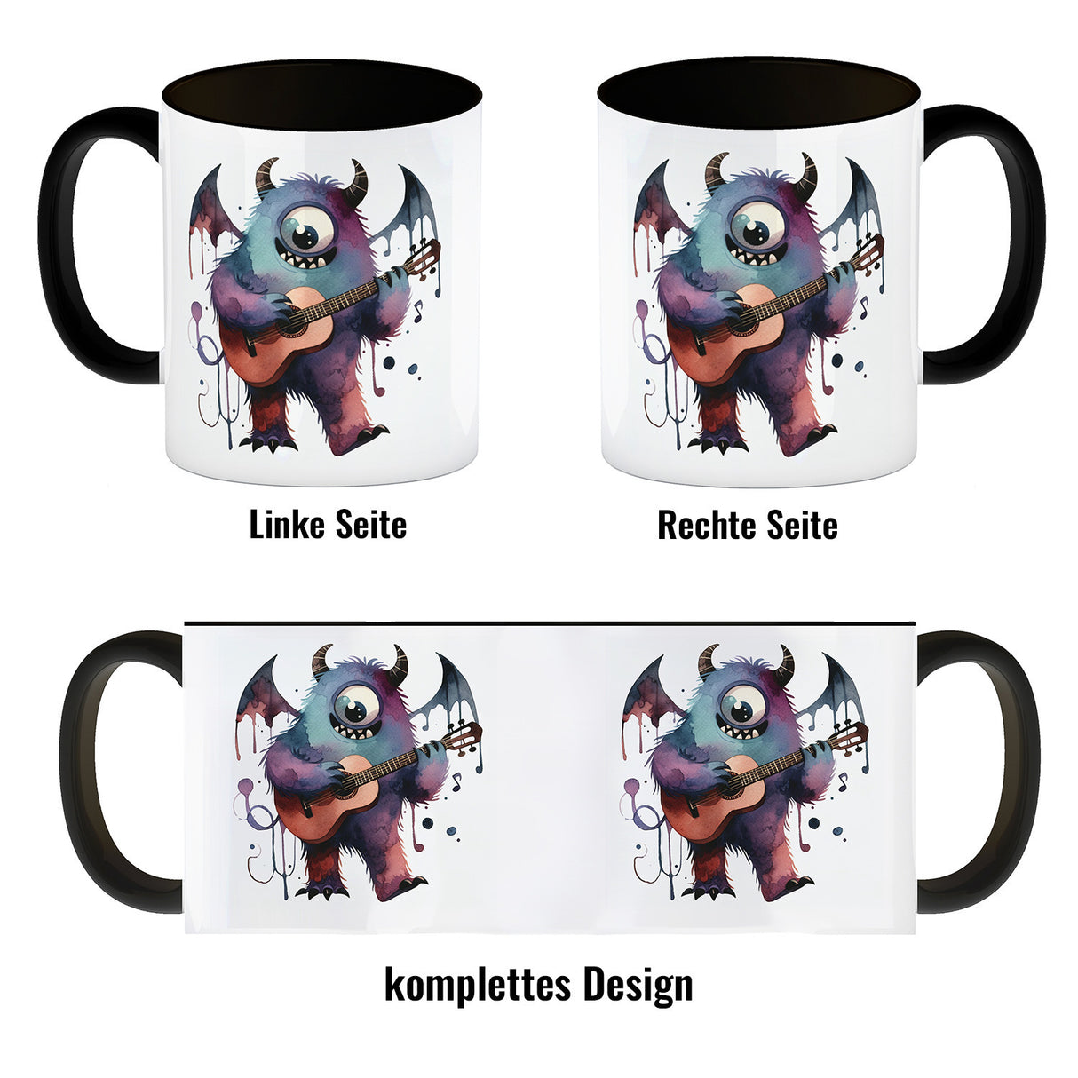 Niedliches Monster mit Gitarre Kaffeebecher