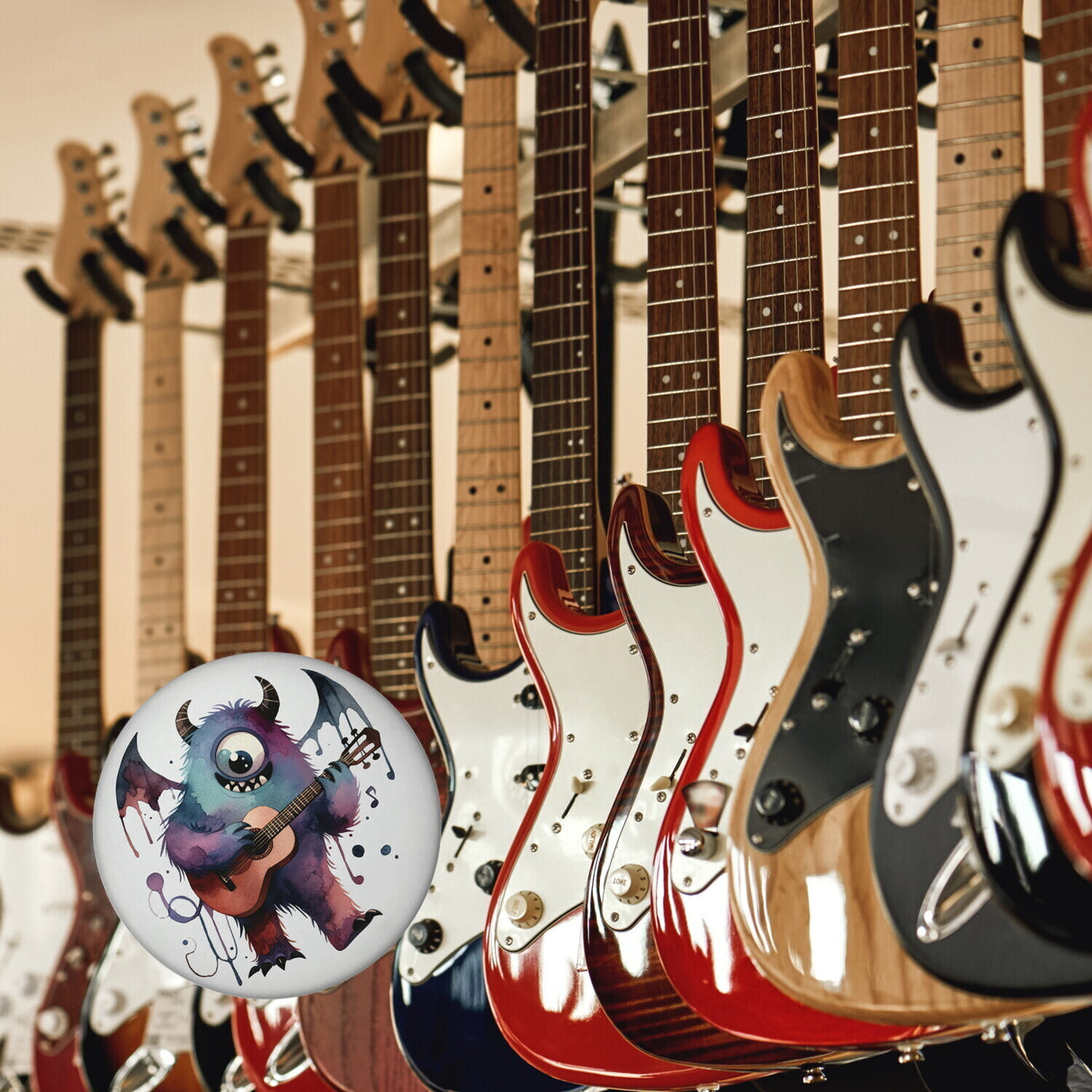 Freches Monster mit Gitarre Magnet rund