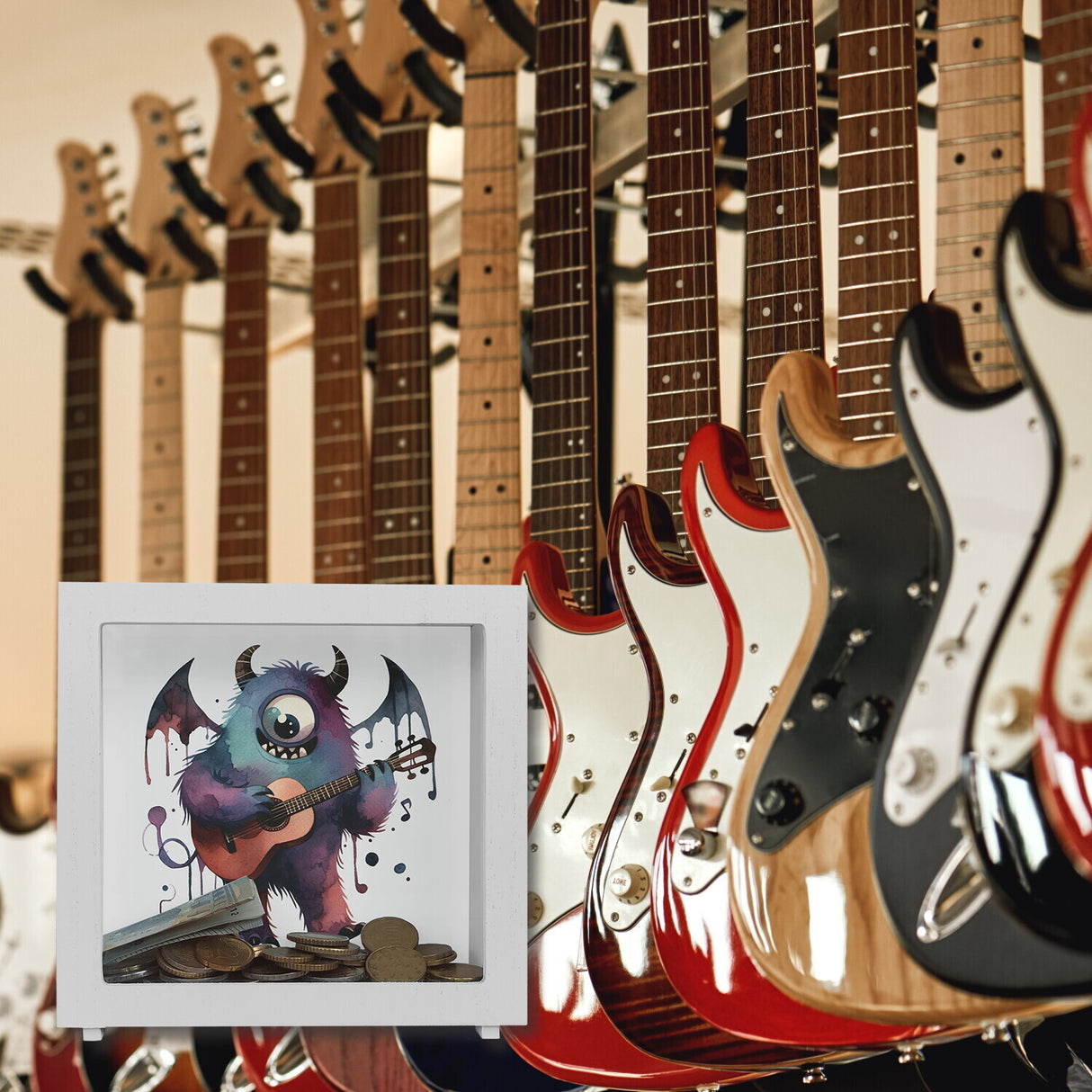 Freches Monster mit Gitarre Spardose