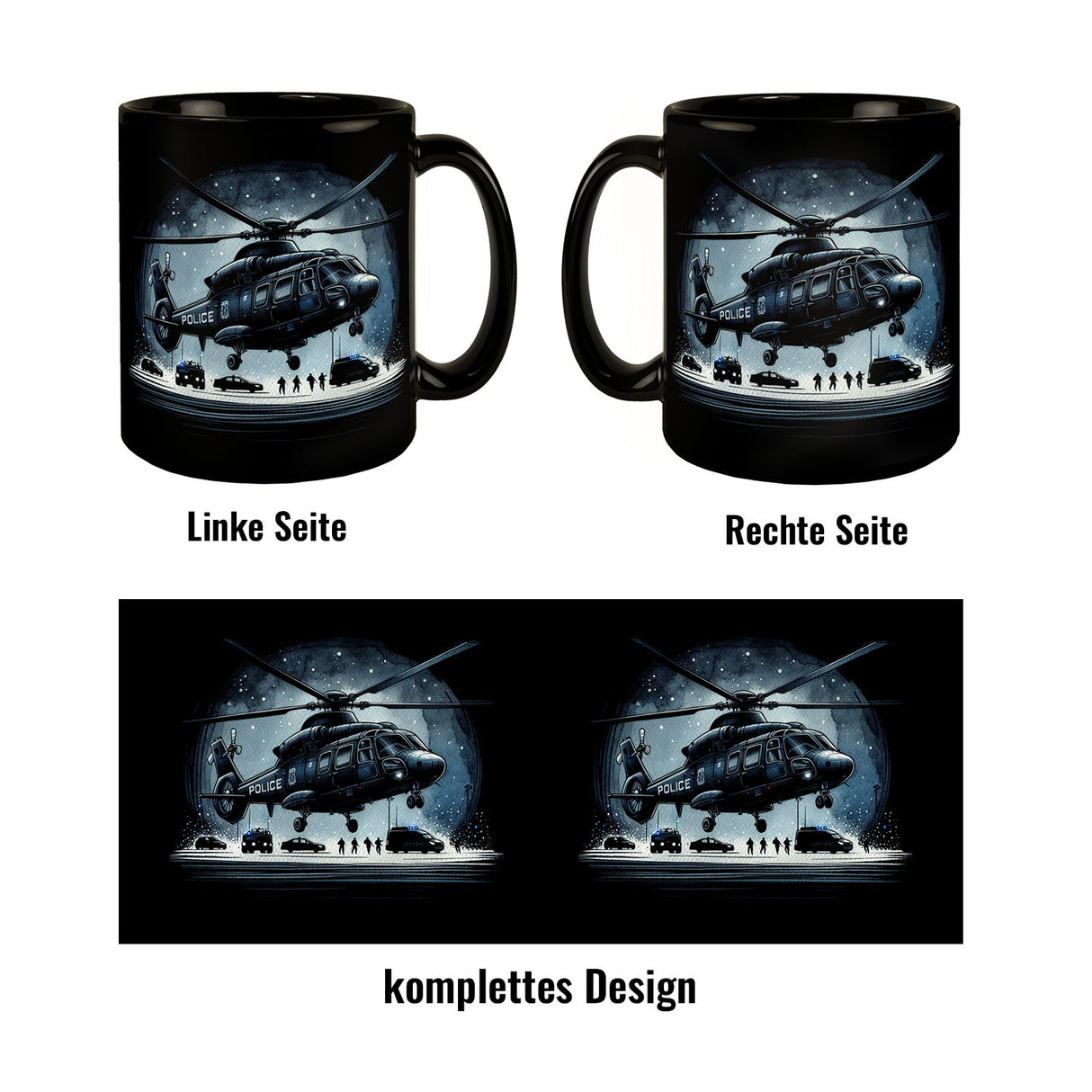 Polizeihubschrauber Tasse in Schwarz