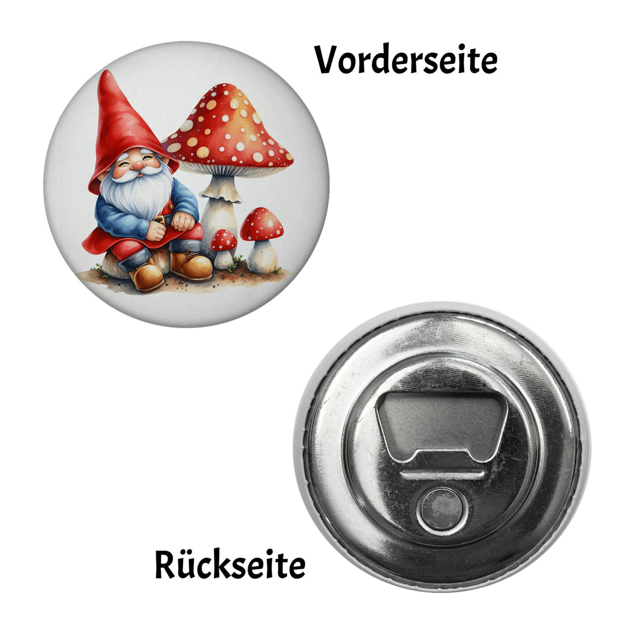 Gartenzwerg mit Fliegenpilz Magnet rund