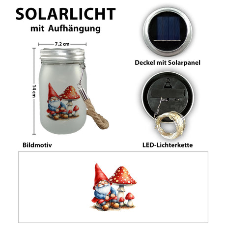 Gartenzwerg mit Fliegenpilz Solarlicht