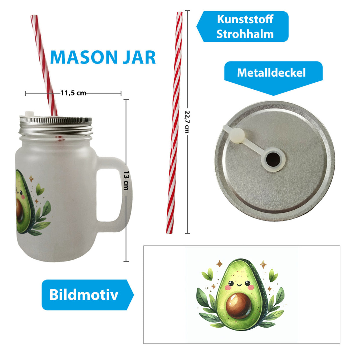 Avocado Trinkglas mit Bambusdeckel