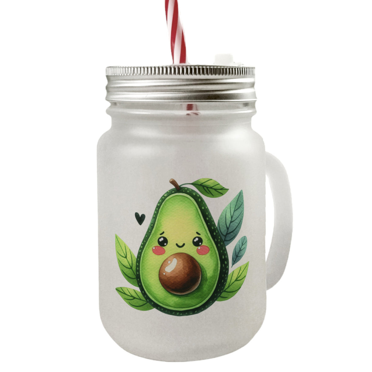 Lächelnde Avocado Trinkglas mit Bambusdeckel