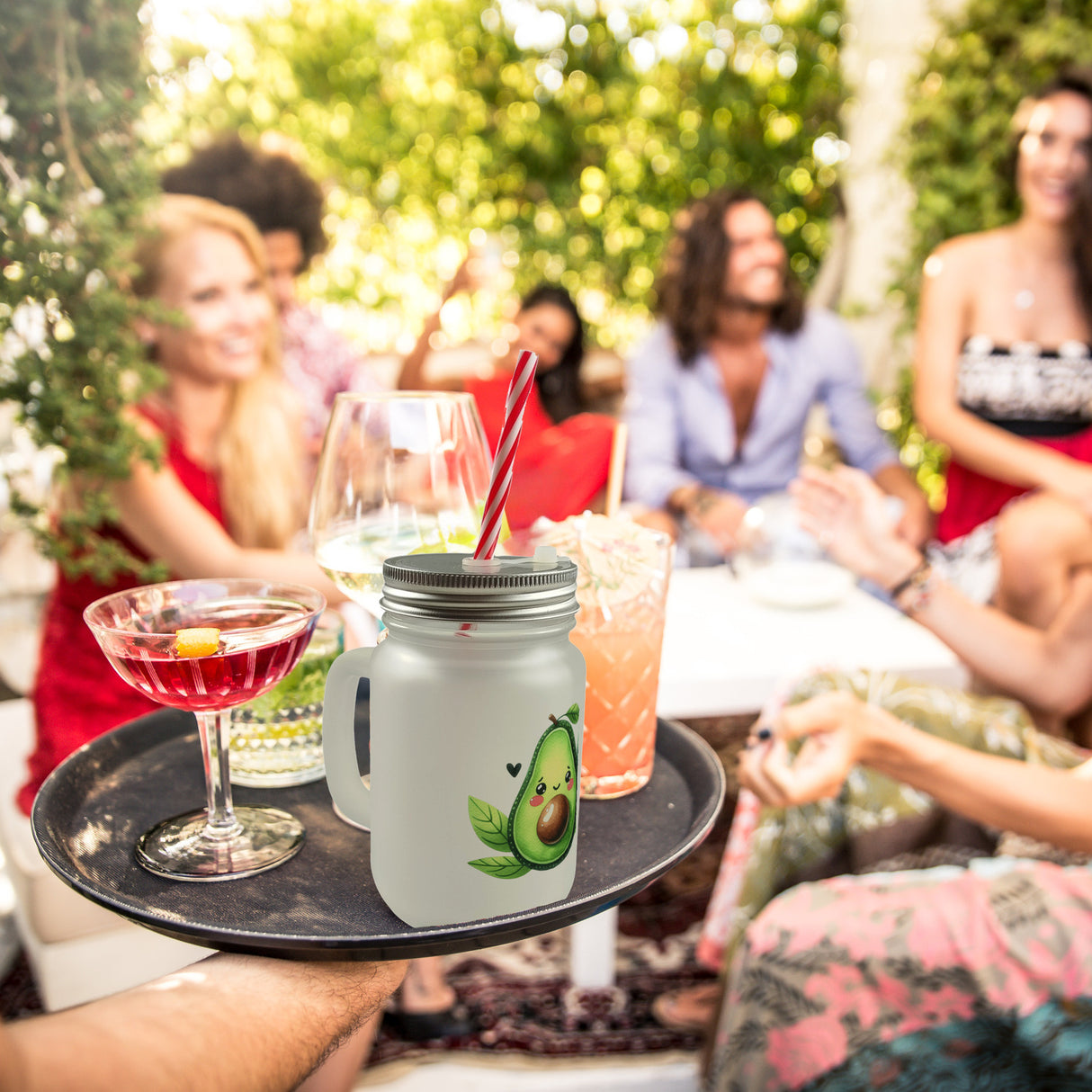 Lächelnde Avocado Trinkglas mit Bambusdeckel
