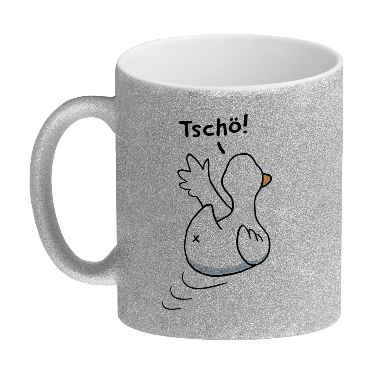 Ente winkt zum Abschied Kaffeebecher mit Spruch Tschö