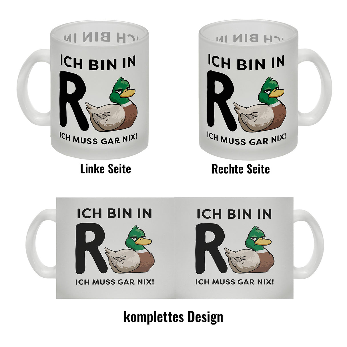 Ente Ruhestand Kaffeebecher mit Spruch Ich bin in R-Ente Ich muss gar nix