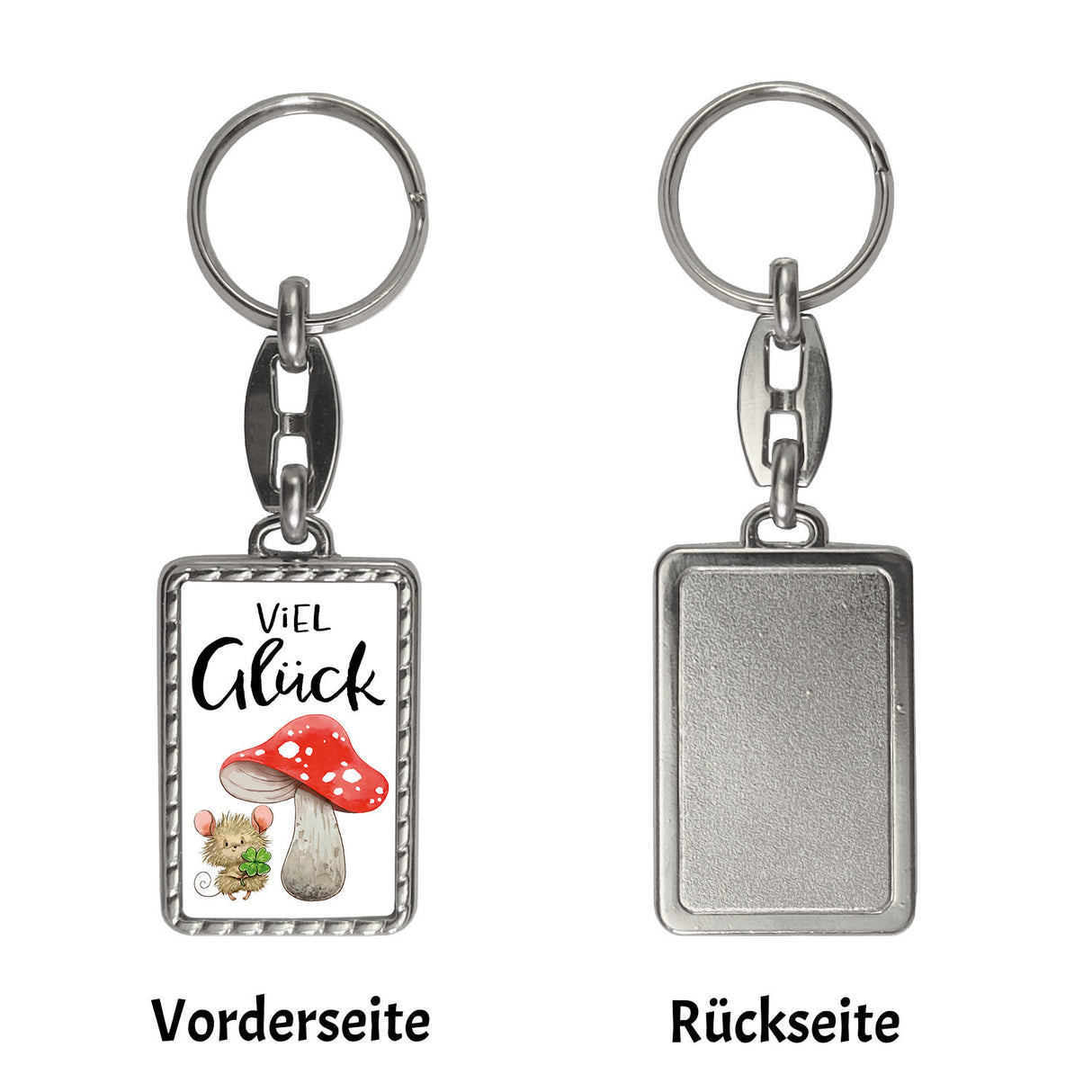 Maus mit Fliegenpilz Schlüsselanhänger mit Spruch Viel Glück