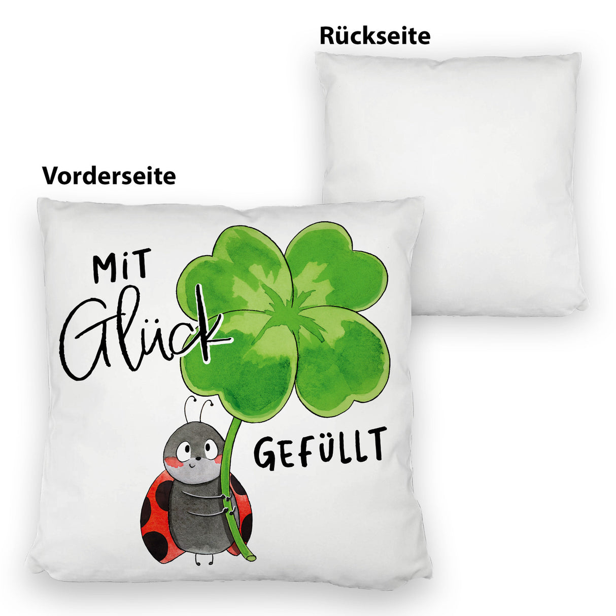 Marienkäfer Kissen mit Spruch Mit Glück gefüllt