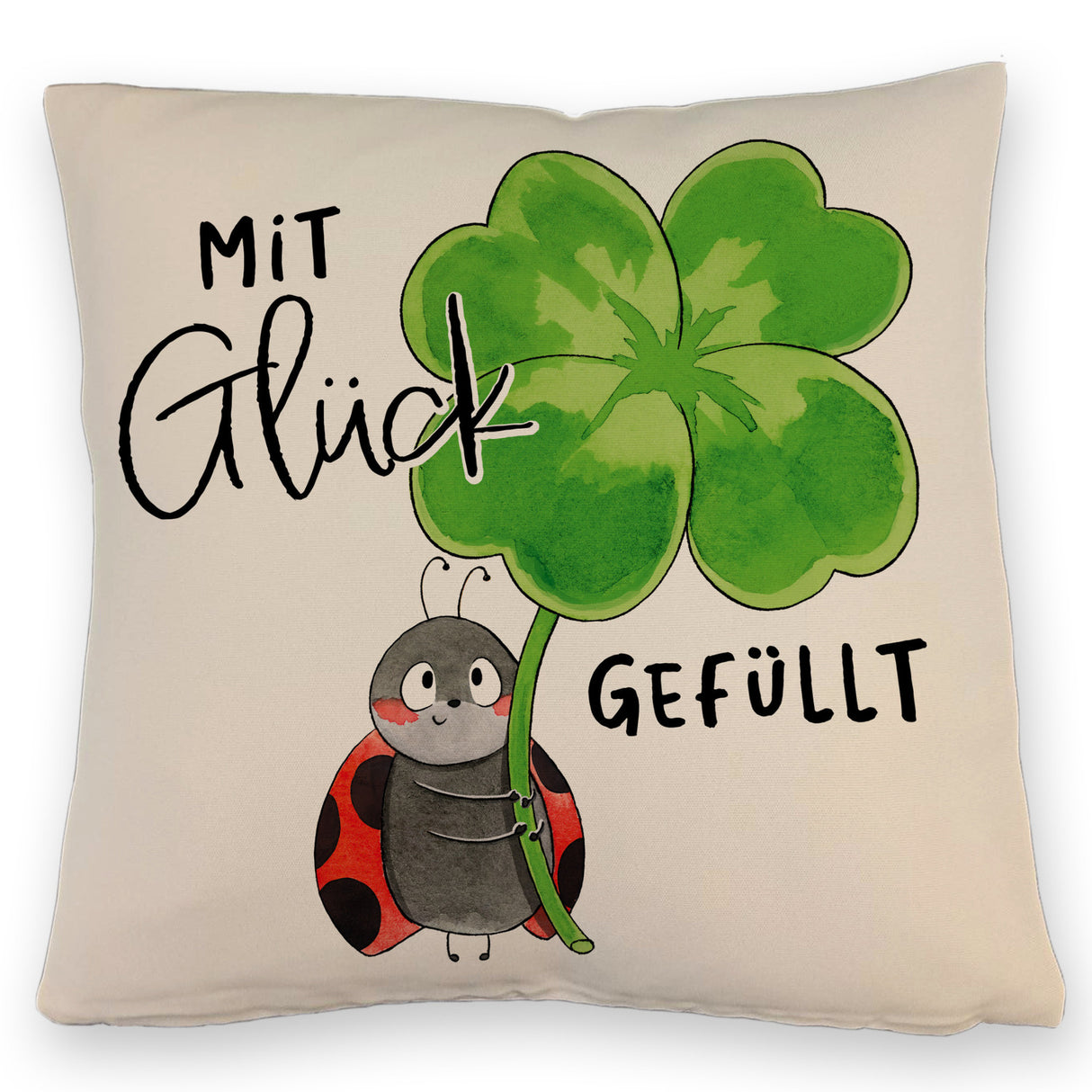 Marienkäfer Kissen mit Spruch Mit Glück gefüllt