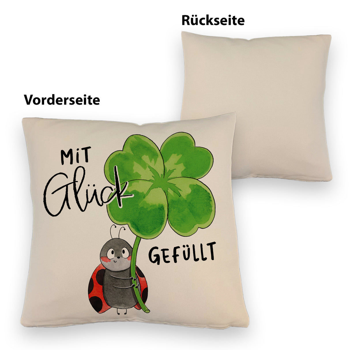 Marienkäfer Kissen mit Spruch Mit Glück gefüllt