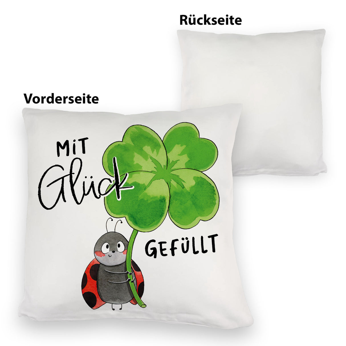 Marienkäfer Kissen mit Spruch Mit Glück gefüllt
