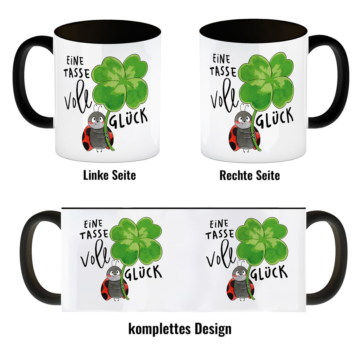 Marienkäfer Kaffeebecher mit Spruch Eine Tasse voll Glück
