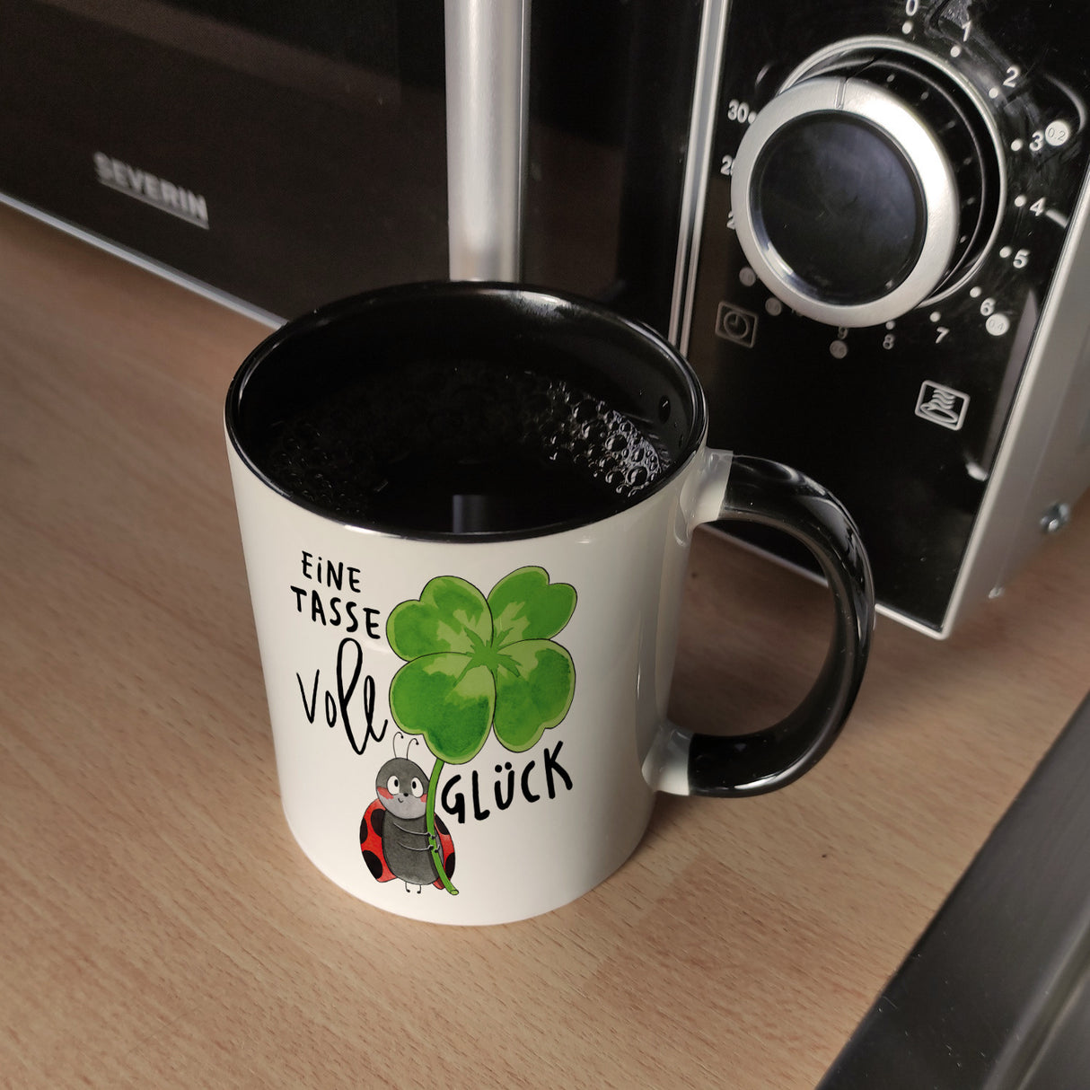 Marienkäfer Kaffeebecher mit Spruch Eine Tasse voll Glück