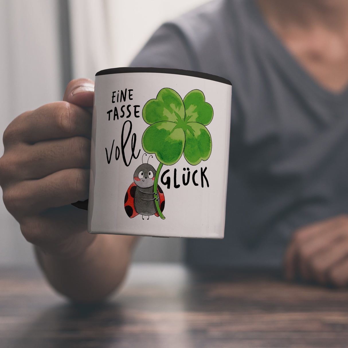 Marienkäfer Kaffeebecher mit Spruch Eine Tasse voll Glück