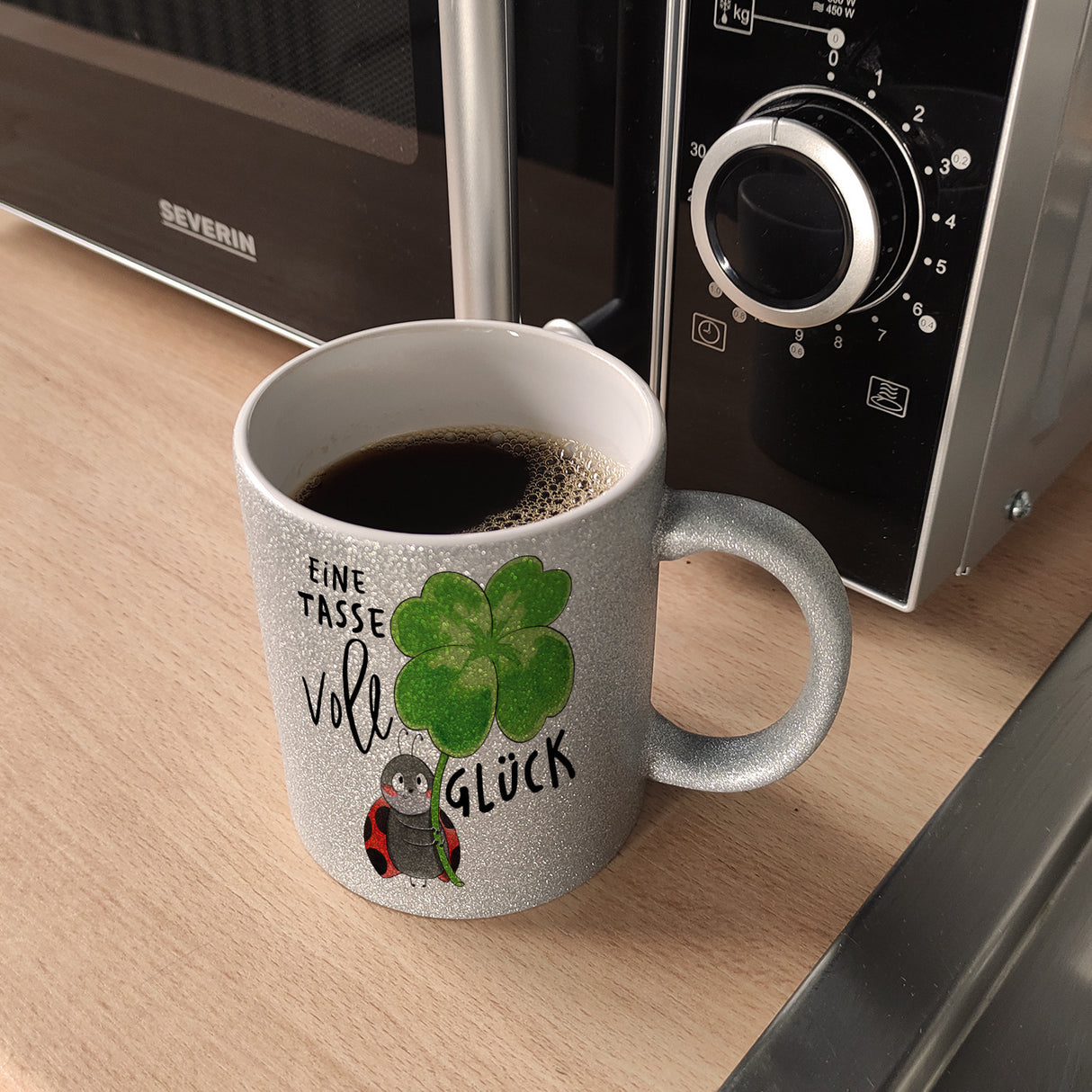 Marienkäfer Kaffeebecher mit Spruch Eine Tasse voll Glück