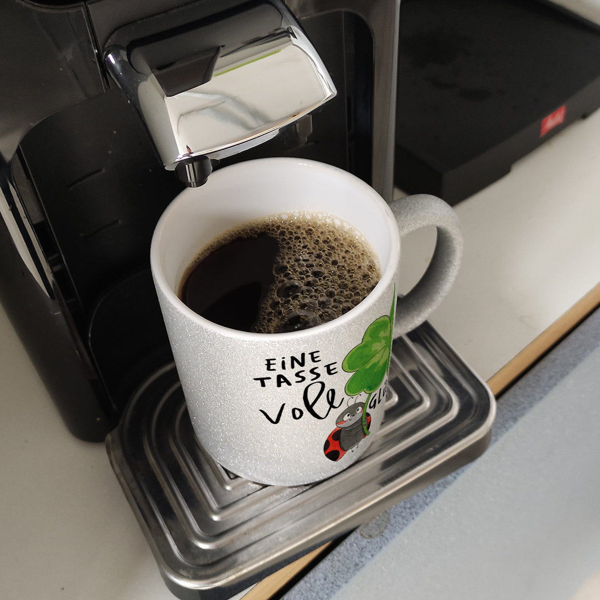 Marienkäfer Kaffeebecher mit Spruch Eine Tasse voll Glück