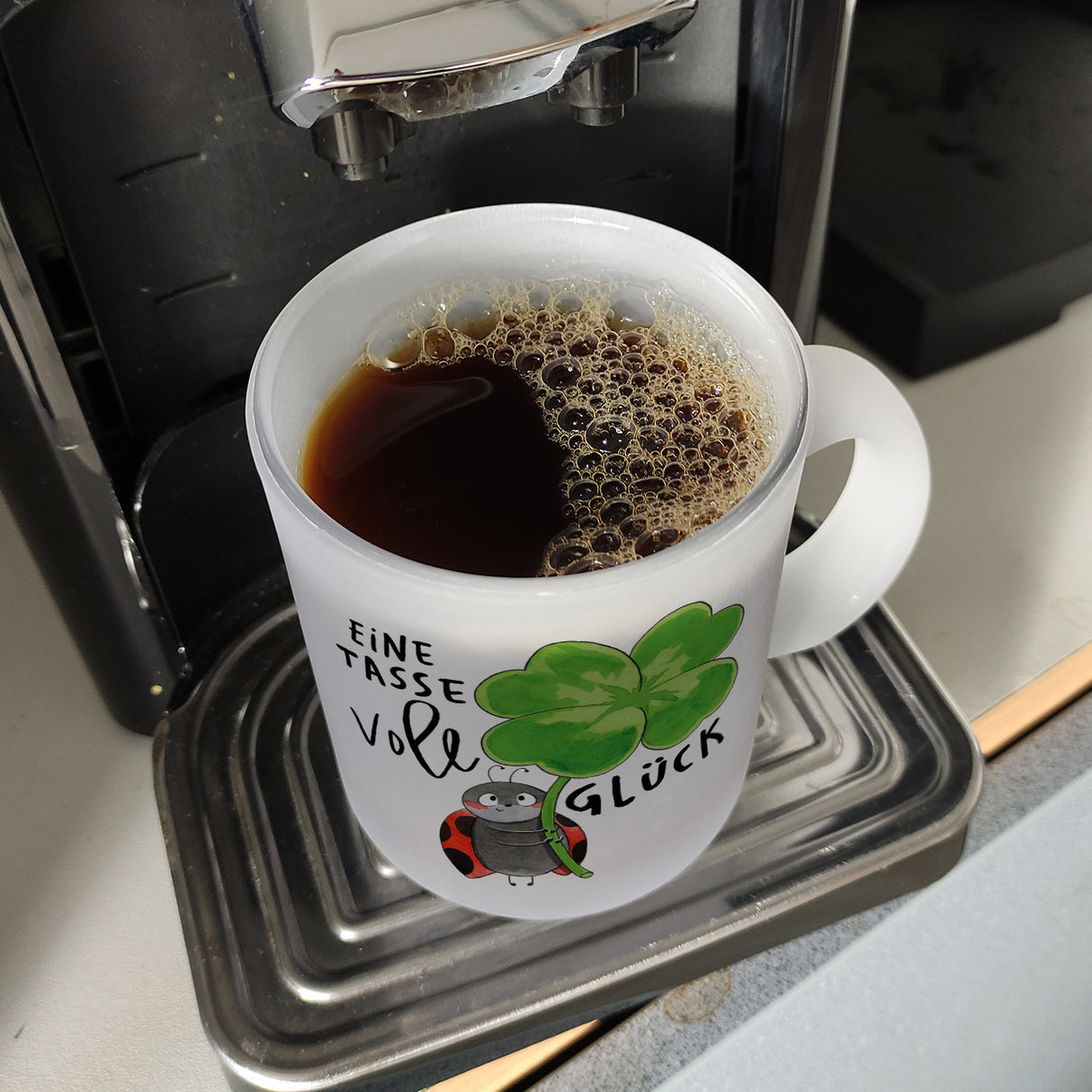 Marienkäfer Kaffeebecher mit Spruch Eine Tasse voll Glück