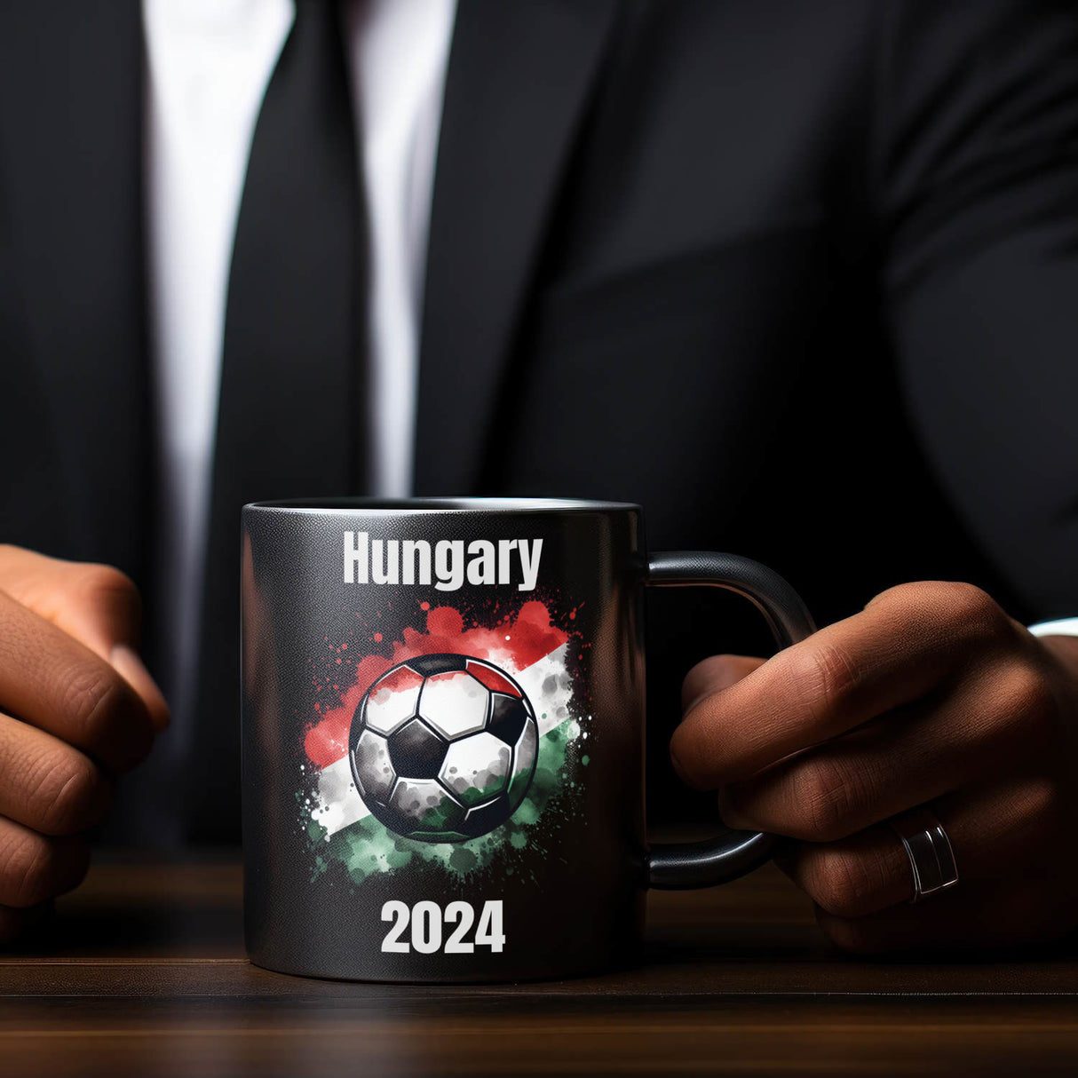 Fußball Ungarn Flagge Tasse in Schwarz