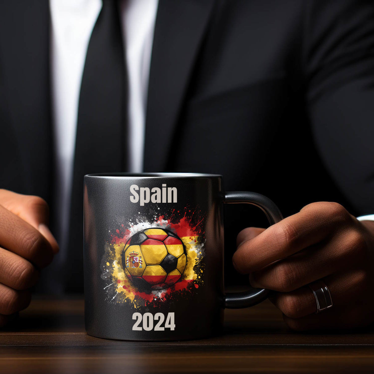 Fußball Spanien Flagge Tasse in Schwarz
