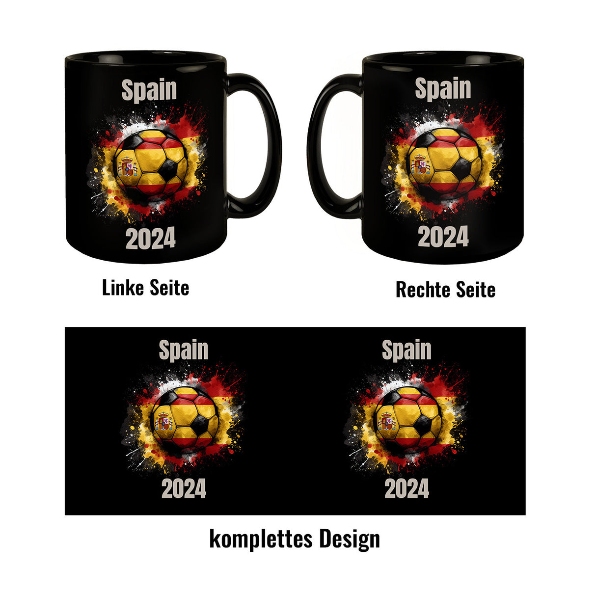 Fußball Spanien Flagge Tasse in Schwarz