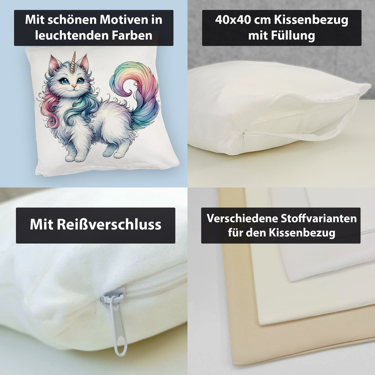 Einhorn-Katze Kissen
