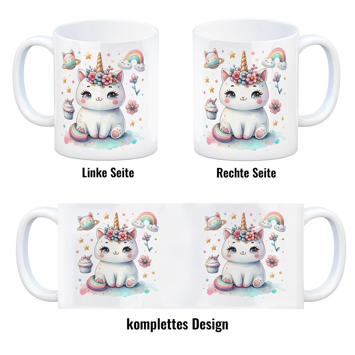 Einhorn-Katze Aquarell Kaffeebecher