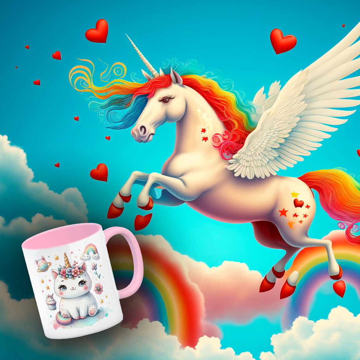 Einhorn-Katze Aquarell Kaffeebecher
